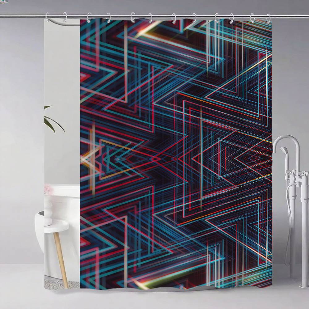 Geometry Color Shower Curtain, Bathroom Decorative Shower Curtain, Waterproof Shower Curtain With Hooks
