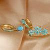 Vintage Blue Turquoise Water Drop Hoop Earring Set For Women Geometric Stainless Steel Flower Piercing Earring Christmas Jewelry