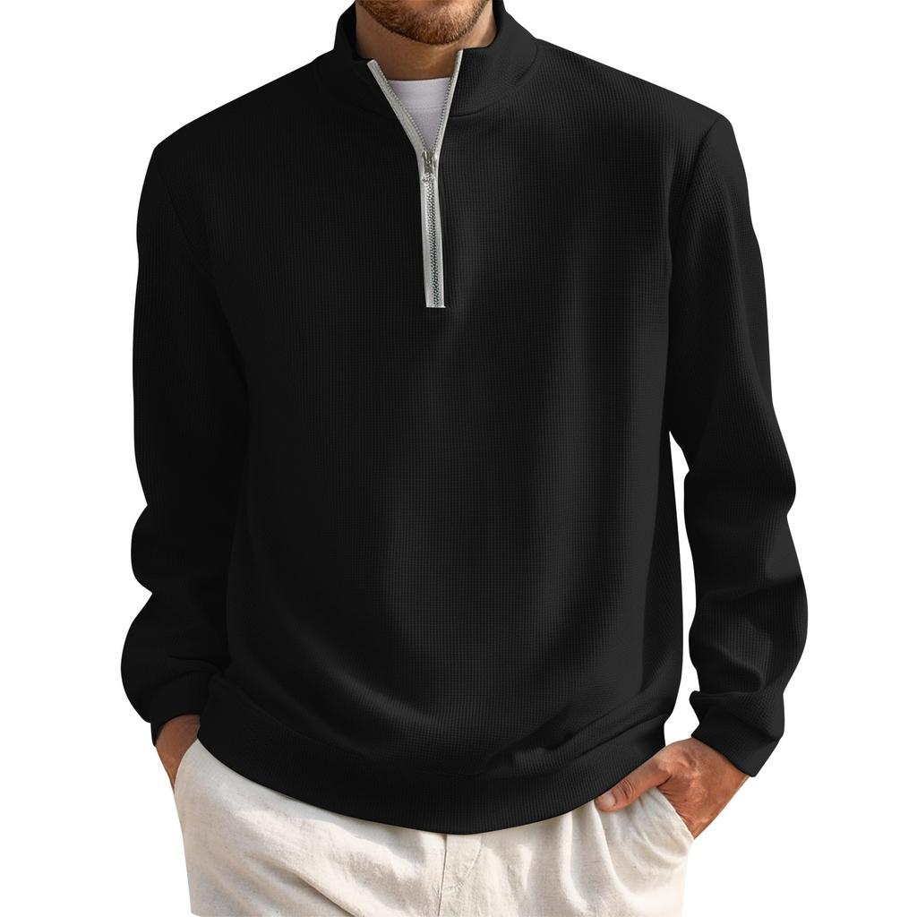 Men's Short Zip Pullover Turtleneck Long Sleeve Top