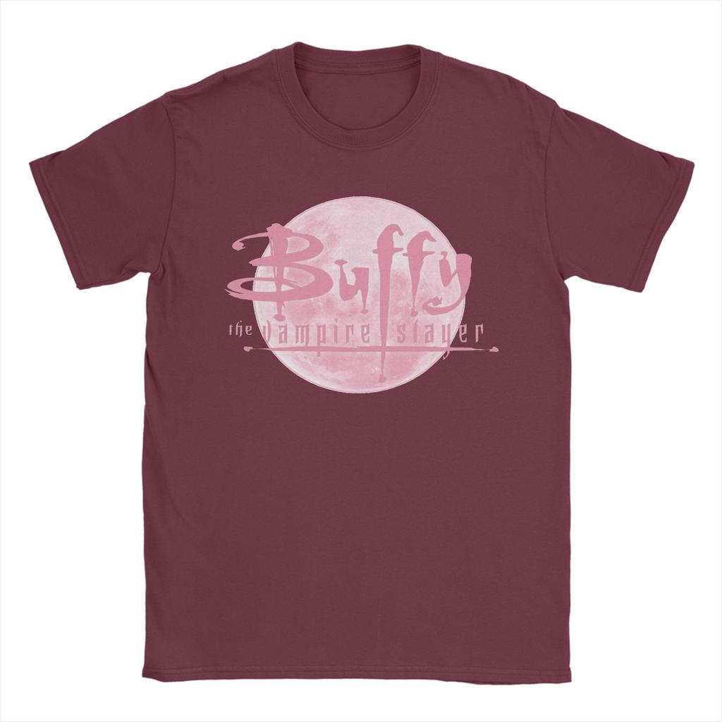 Pink Moon Men's T Shirt Buffys The Vampire Slayers Casual Tee Shirt Short Sleeve Round Neck T-Shirt Cotton Graphic Clothes