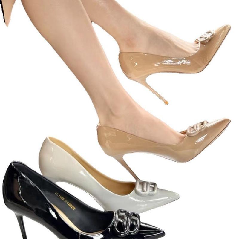 Black patent leather high heels new pointed thin heels sexy temperament celebrity style single shoes women
