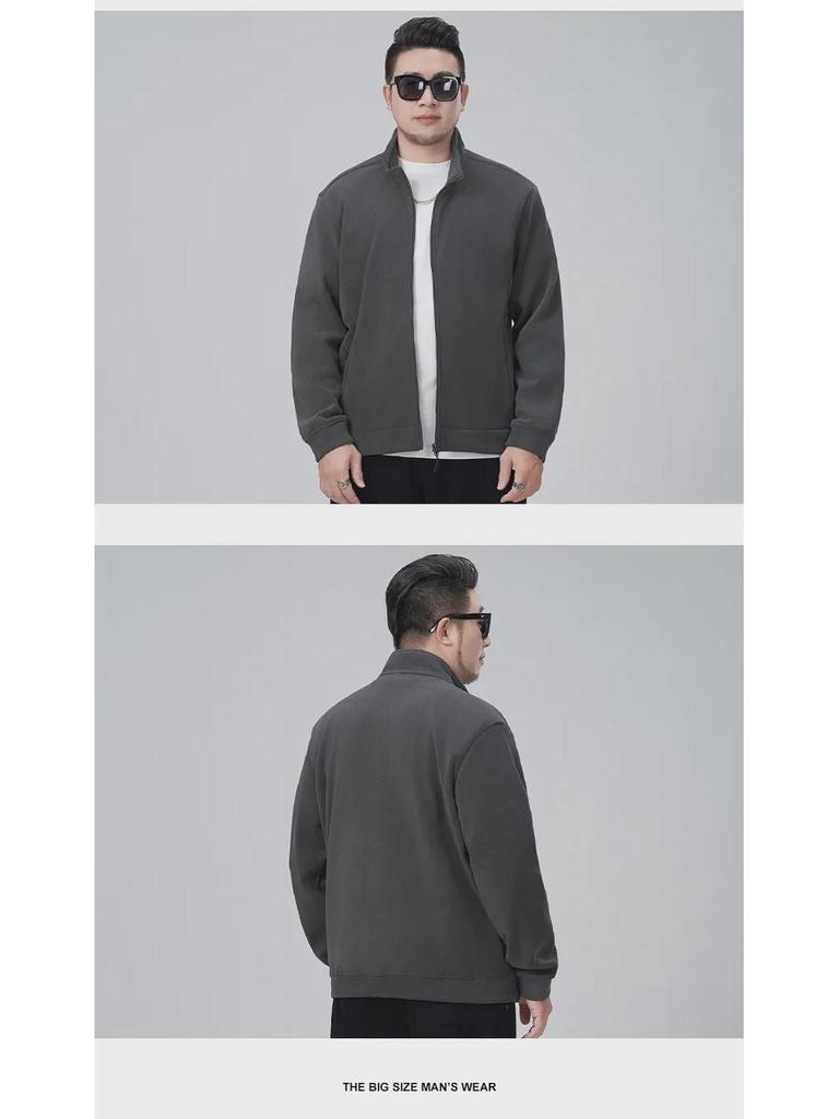 Ao Li Men's Large Velvet Stand Collar Sweater - Winter Thickened Simple Cardigan, Solid Color, All-Match Loose Jacket