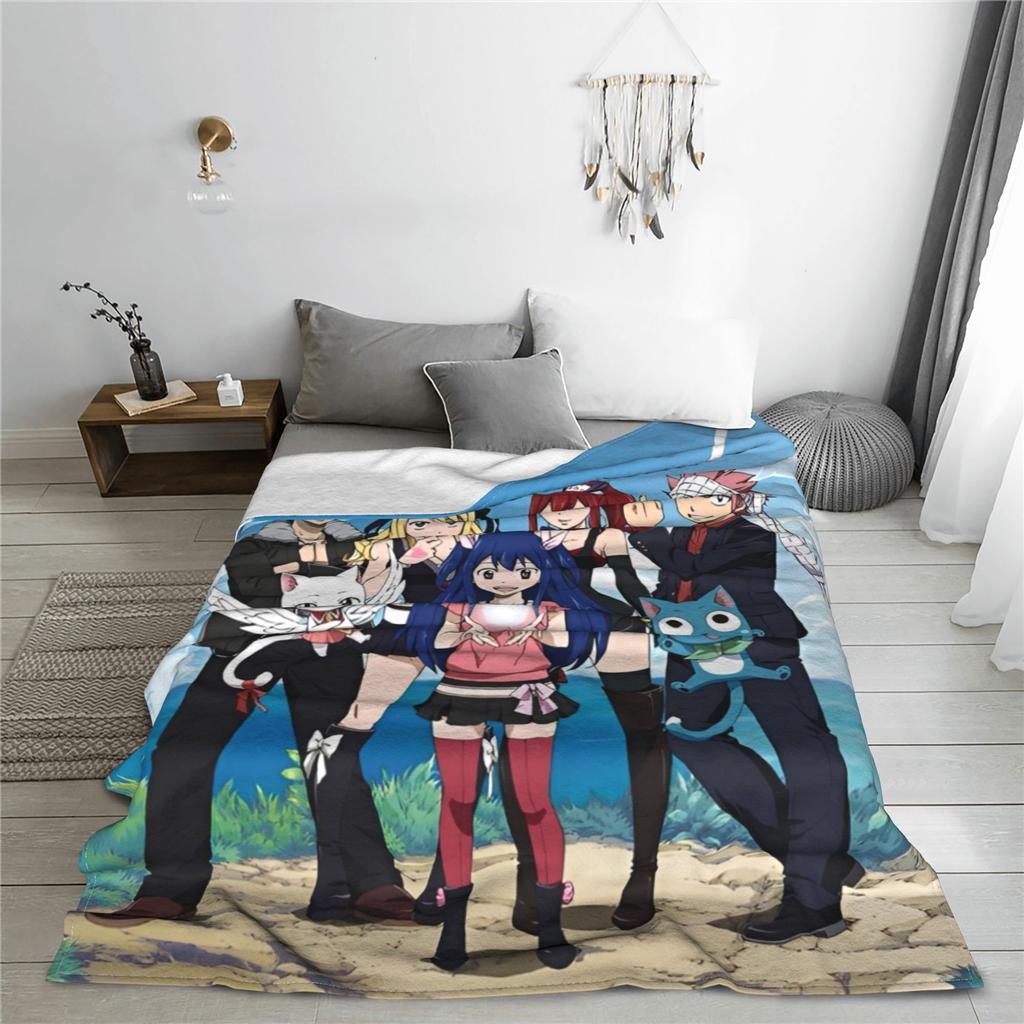 Fairy Tail Anime Knitted Blanket Flannel Cartoon Super Warm Throw Blankets for Bedroom Sofa Bed Rug