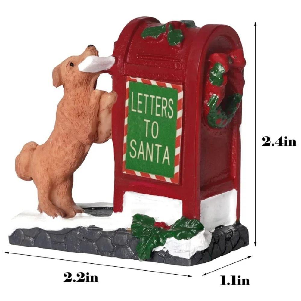 Cartoon Little Red Dog Santa Mailbox Villages Sets Christmas Mailbox Living Room Bedroom Tabletop Figurine Village Accessories