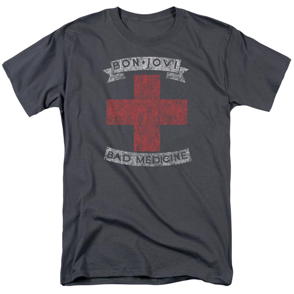 

Bon Jovi Bad Medicine T Shirt Licensed Rock N Roll Band Short Sleeve Charcoal M
