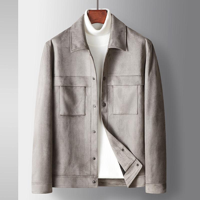 

Весна, осень и зима Новая замшевая куртка свободного покроя для людей среднего возраста и молодежи в стиле мини-широкого повседневного стиля Tide XXL светло-серый