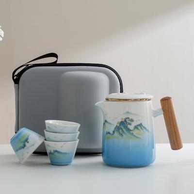 Podróżny Zestaw Herbaciany Przenośny Samochodowy Do Noszenia Plenerowy Ceramiczny Zestaw Herbaciany Kung Fu 1 Czajniczek 4 Czarki z Torbą do Przechowywania
