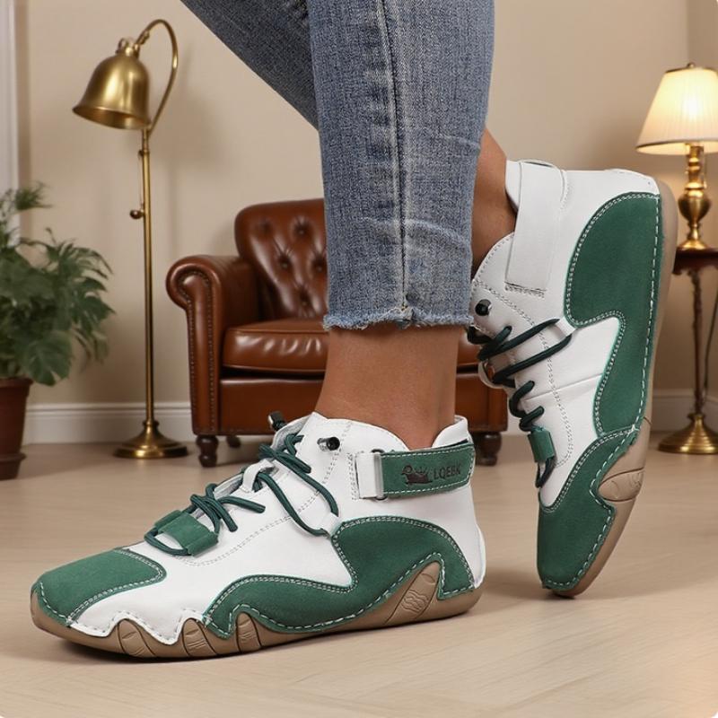 Women Ankle Boots Trendy Color Block Leather Fashion Brand Sneakers Retro Anti Slip Comfortable High Top Motorcycle Women Boots