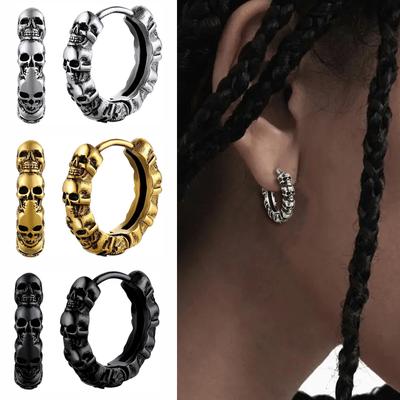 Vintage Skull Hoop Earrings For Men Women Hip Hop Jewelry Copper Color Skeleton Earring Rock Punk Style Halloween Gift OHE188
