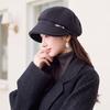 Retro Solid Color Octagonal Hat Autumn and Winter Big Eaves Show the Face Small Peaked Hat Simple Warm Woolen Hat Women's