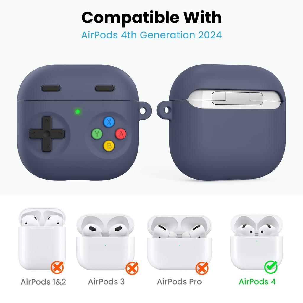 For AirPods 4 Silicone Case Game Console Design Split Protective Cover with Carabiner/Strap