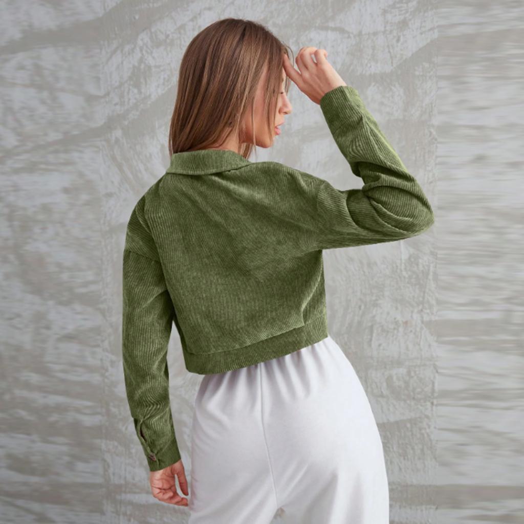 Women's Casual Fashion Lapel Corduroy Jacket Single Breasted Short Coat