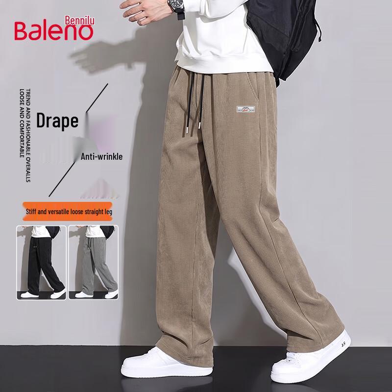 Baleno Men's Oversized Casual Straight-Leg Trousers with Printed Patch