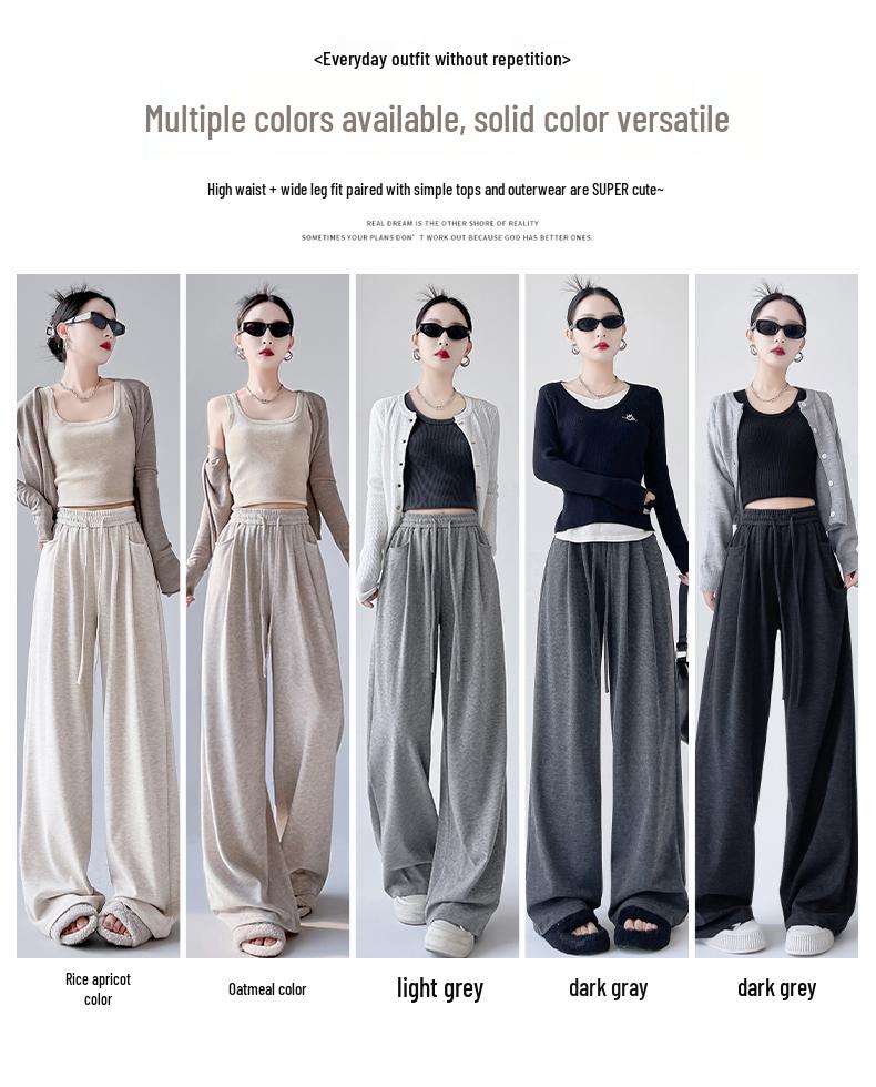 Pantaloni da donna a vita alta a gamba larga Sticky Rice - Pantaloni casual a gamba dritta a vestibilità ampia per primavera/autunno