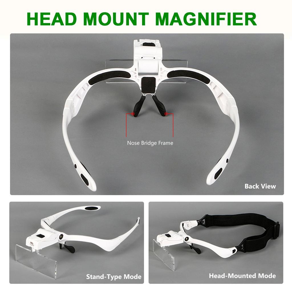 LED Hoofdmagnifier met 2 LED-lampjes Handsfree Hoofdband Vergrootglas Verlicht Vergrootglas voor Horlogereparatie Lezen