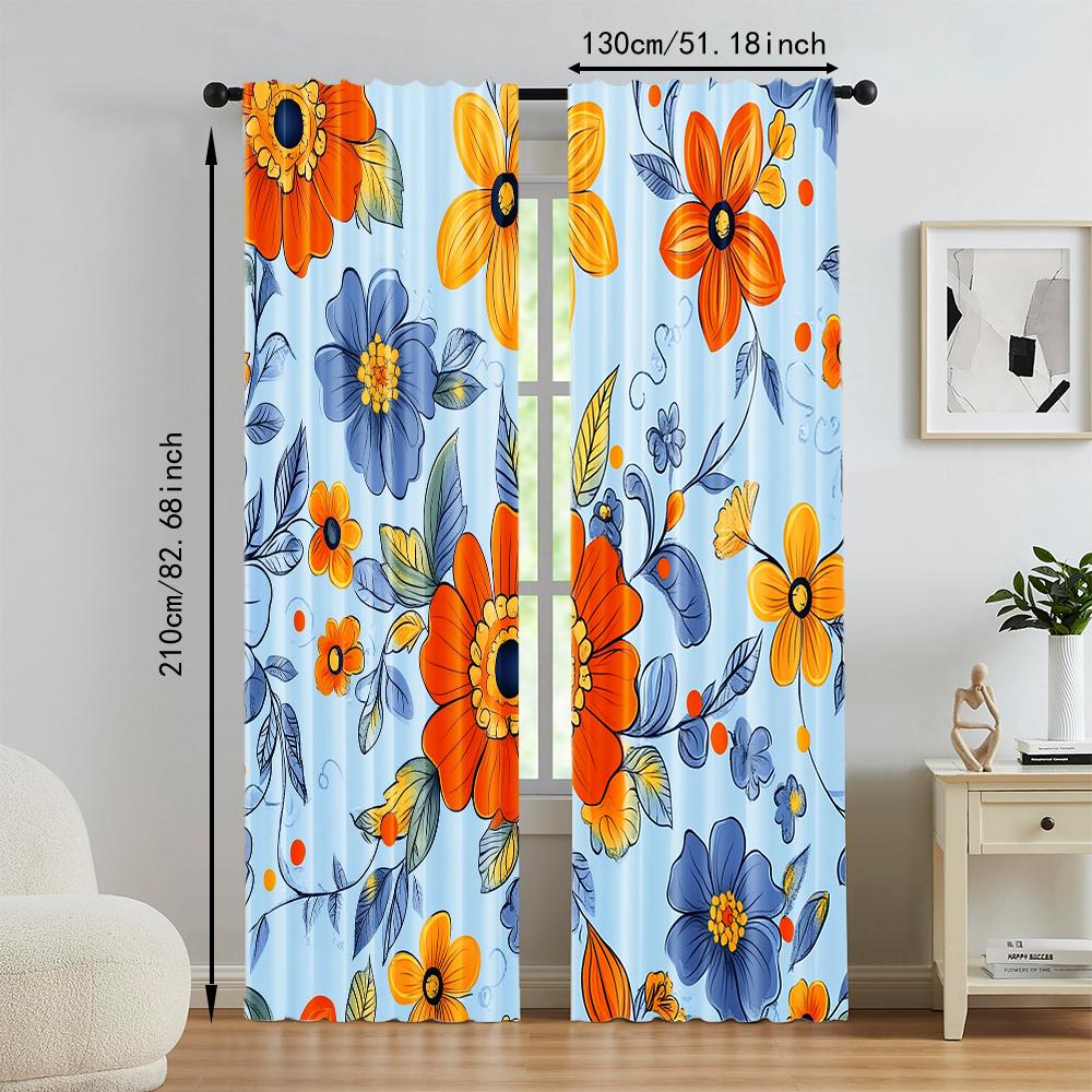 2 pcs   versatile polyester transparent curtains for home decoration Sunflower Orange Floral Peel & Stick for use in bedrooms and