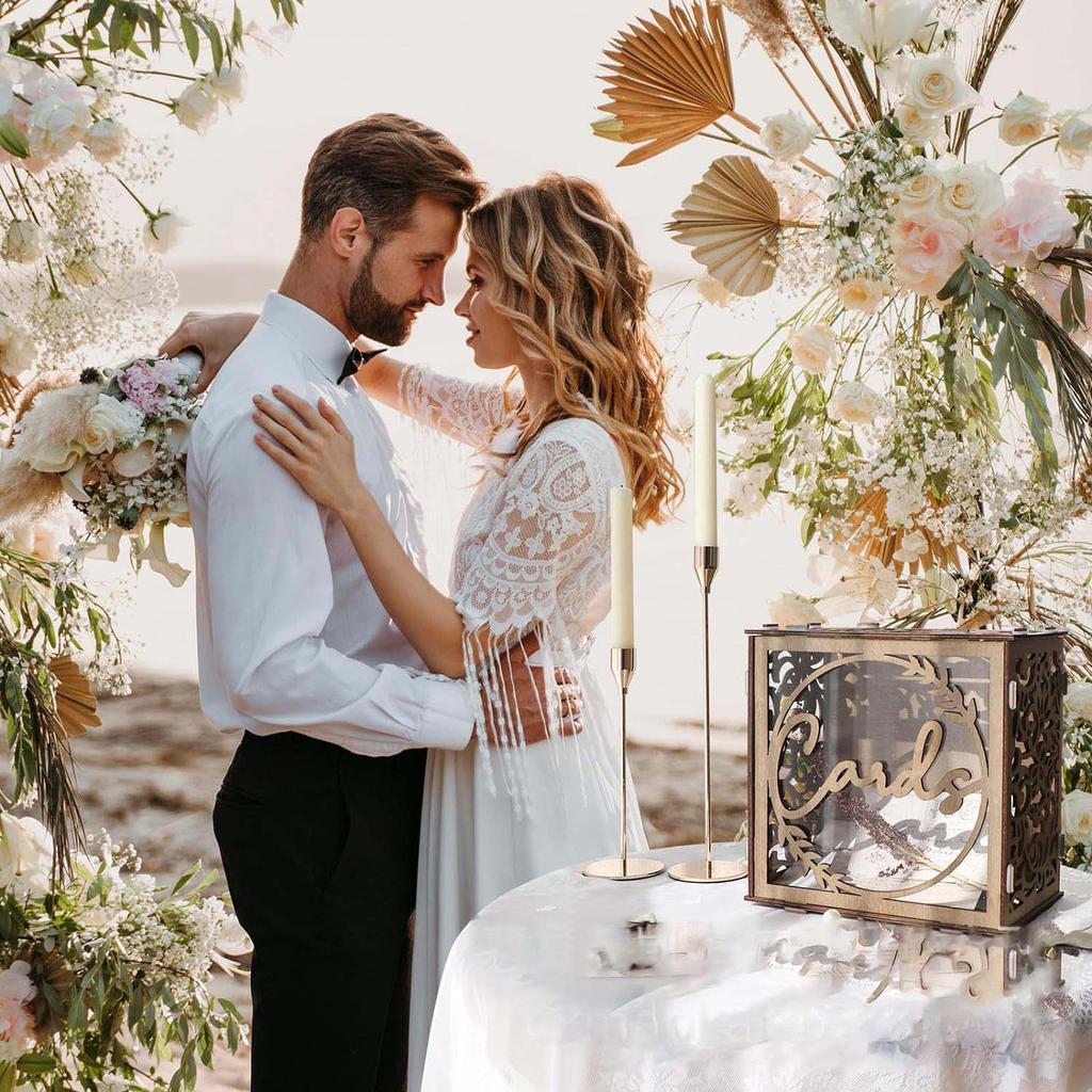 Black Acrylic Wedding Card Box Gift for Wedding Reception, DIY Wedding Envelope Money Card Box for Wedding Decorations