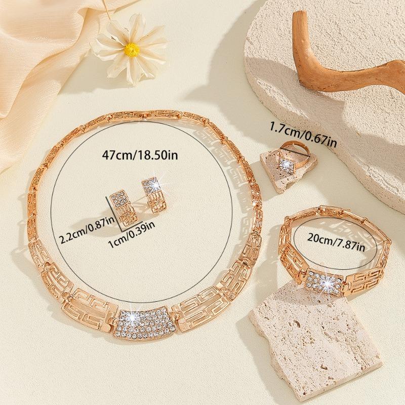 Fashion Light Luxury Jewelry, Alloy Jewelry Set, Full Diamond Necklace, Earrings, Ring Bracelet Four-piece Set