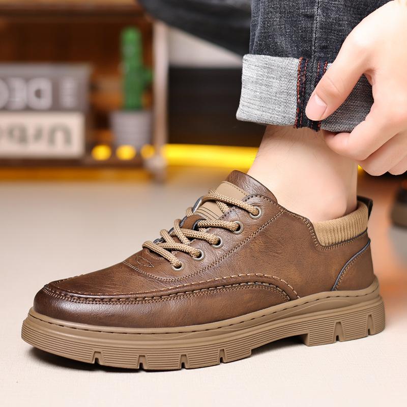 2025 autumn and winter new men's thick-soled tooling big head casual leather shoes men's handmade shoes