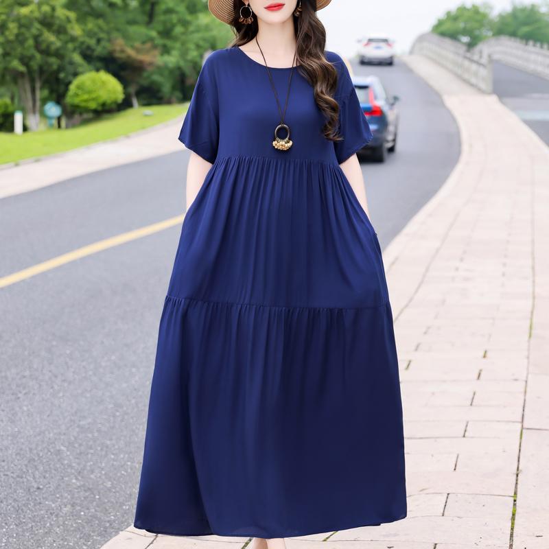 Elegantes Sommerkleid für Damen, Vintage-Kleidung, Übergröße, lässig, kurzärmelig, lange Kleider