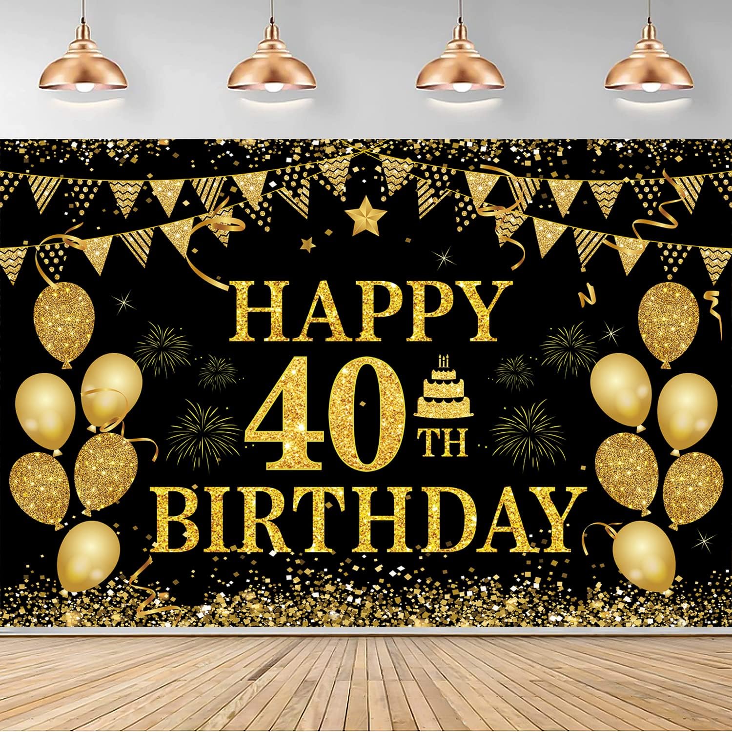 50th Birthday Decorations for Men Women - Happy 50th Birthday Banner Party Decorations Black Gold 50 Years Birthday Party Suppiles Background for 40th