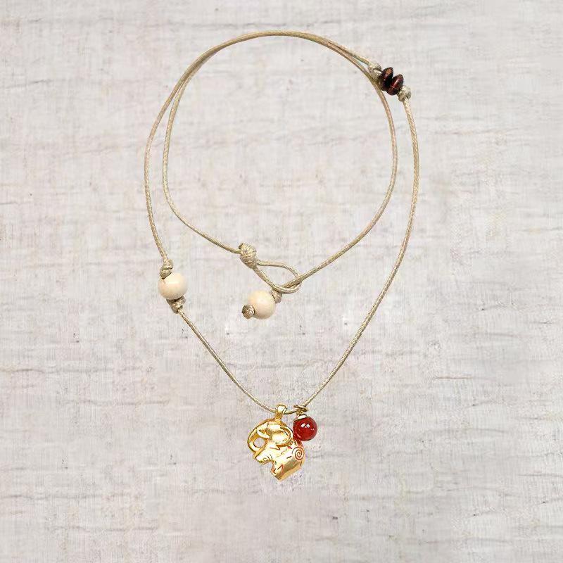 

SWAH Totem Little Elephant Handmade Braided Necklace - Retro Beaded Sweater Chain
