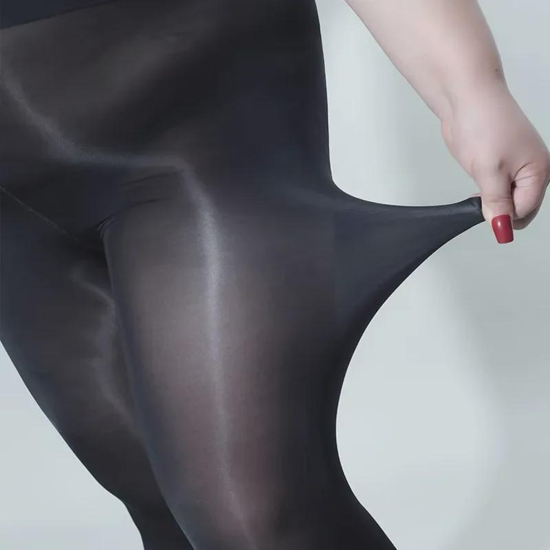 Women's Shiny Silky Aurora Pantyhose - Horse Oil Thin Skin Color, Large Size for Spring/Autumn
