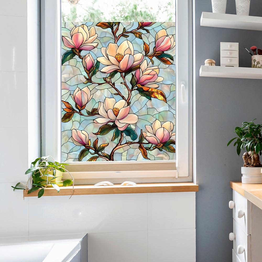 

Painted Simple Magnolia Flower Balcony Glass Window Beautification and Decoration Static Electricity Window Stickers
