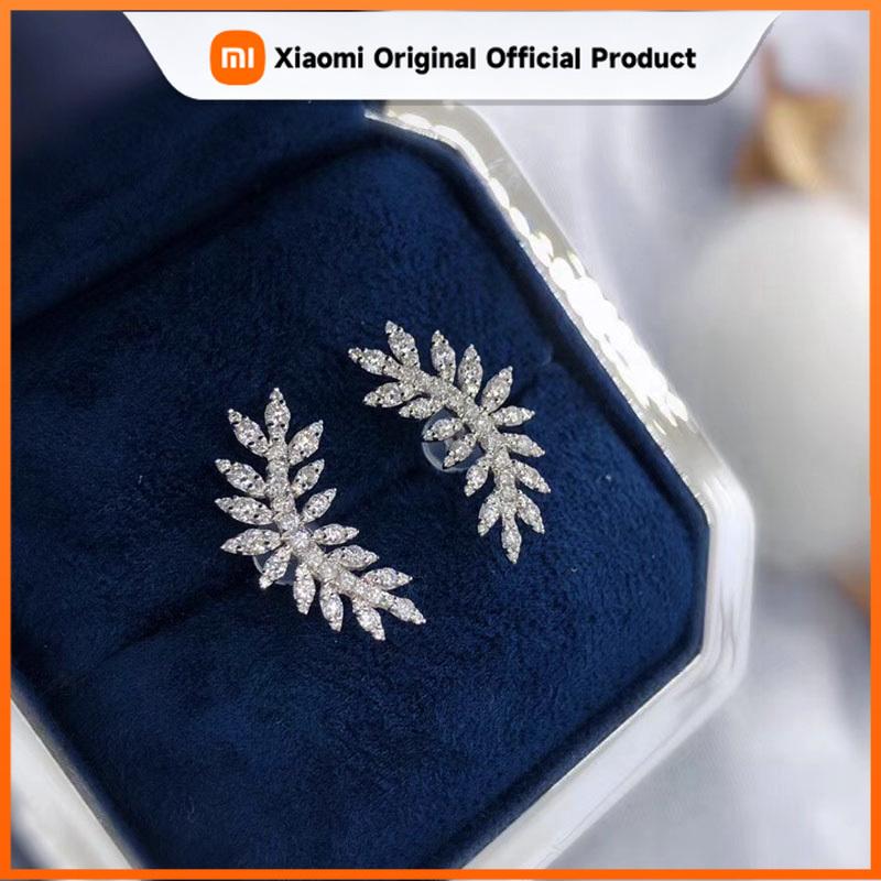 Xiaomi Huitan Chic Leaf Shaped Stud Earrings Silver Color Ear Accessories for Women Full Cubic Zirconia Earrings Statement Jewelry 2021