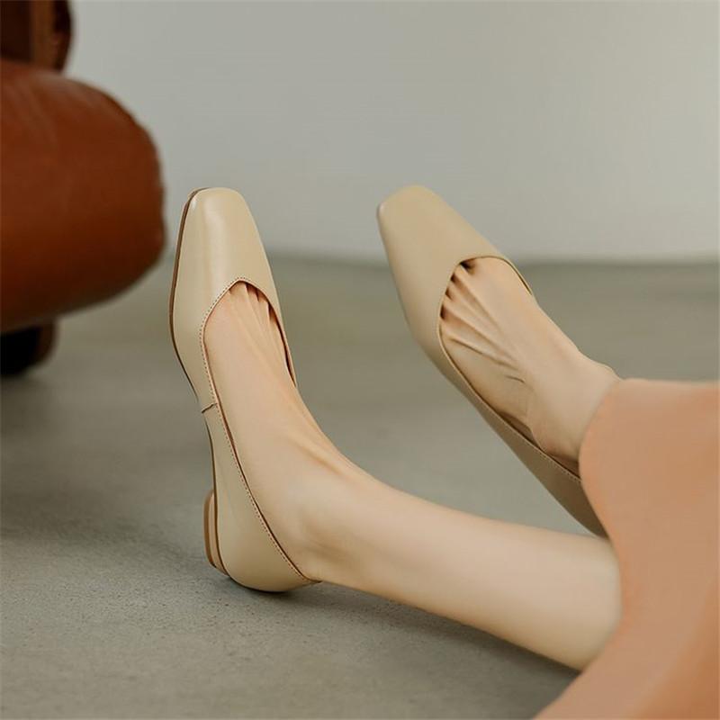 Fashion 2025 Spring/summer Shallow Mouth Square Toe Loafers Shoes for Women Cow Leather Woman Shoes Fashion Concise Low Heel Women Pumps