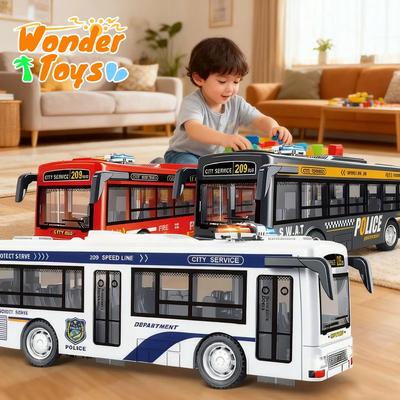 Tour Bus Model Toys for Kids Children's Simulation Vehicles Scale Cars Door-Opening with Light Sound Inertial Sightseeing Car