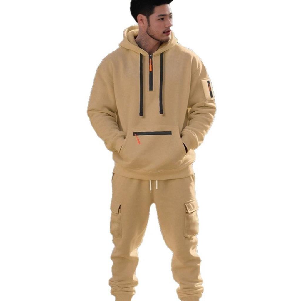 Winter Heavyweight Fleece Hoodie Loose Men's Casual Sports Workwear Trendy Set