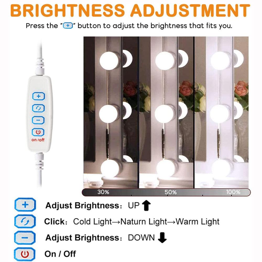 Make Up Mirror Vanity Light 10 Dimmable Bulb Adjustable Color Brightness Light Stick On For Makeup Table Dressing