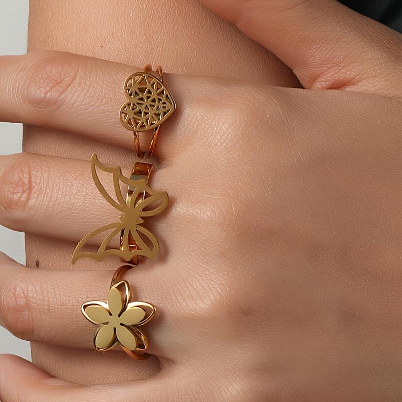 

New Titanium Steel Ring for Women, Cut Welding Heart Ring, 18K Gold Plated, Light Luxury Stainless Steel Jewelry Set 9No.