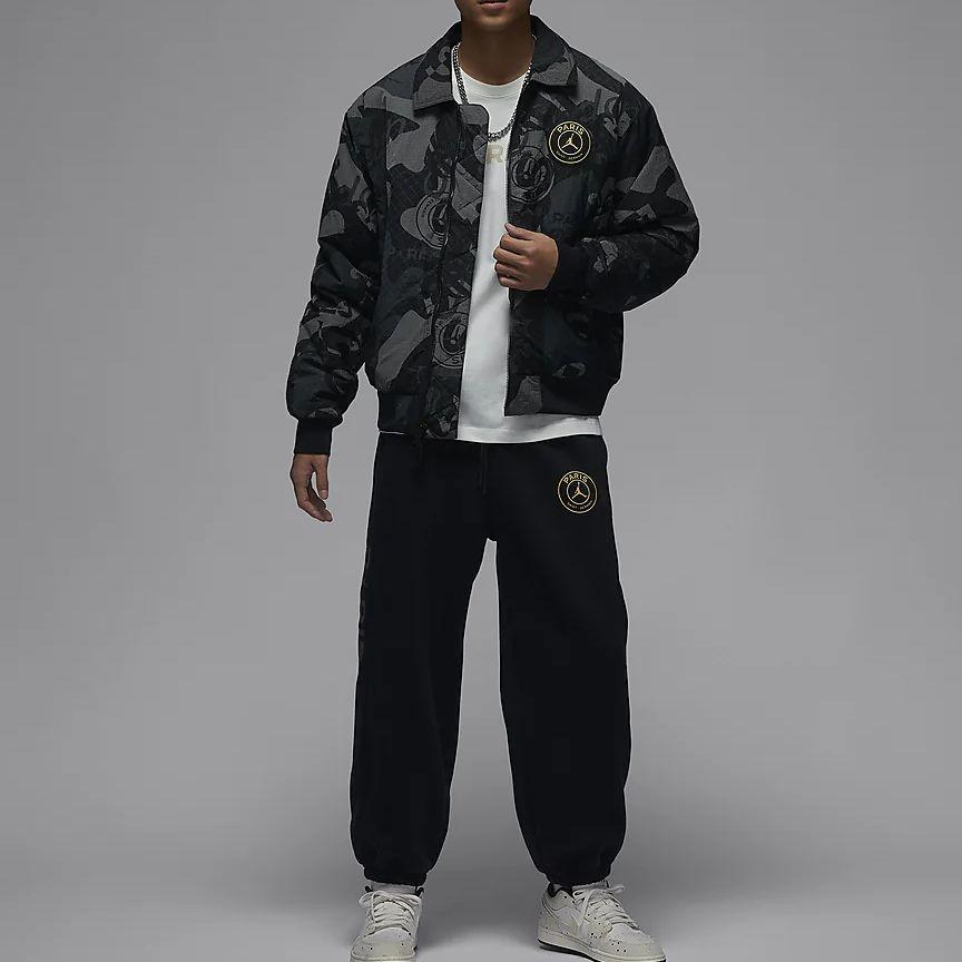 Jordan X PSG Collaboration SS24 Paris Saint-Germain Allover Print Casual Long Sleeve Jacket Men Jacket Black FN5321-010