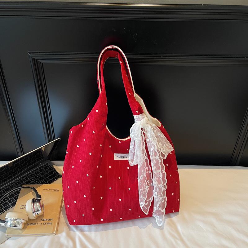 

Lazy wind pleated skirt strap-up shoulder bag large capacity underarm bag Korean canvas bag summer new tote bag бордовый