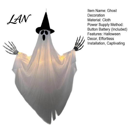 Leuchtende Geisterdekoration Halloween Hängend mit Hexenhut, Leuchtende Gruselige Spukhaus Requisiten Außen Dekoration für Veranda Baum, Szene Ornament