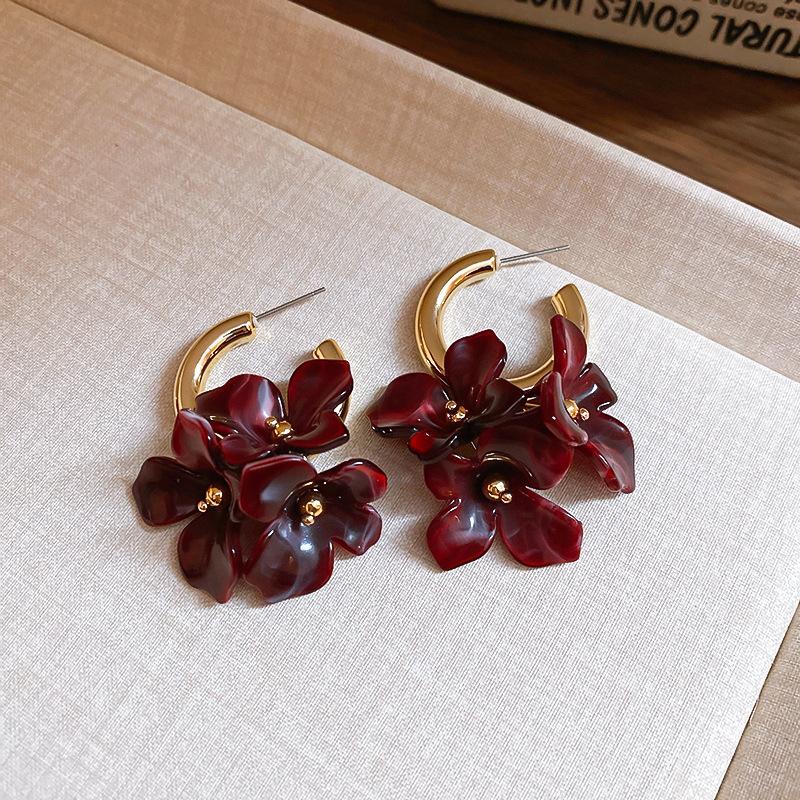 Love Geometric Artificial Tiger's Eye Stone Stud Earrings Retro Maillard Earrings Light Luxury Earrings