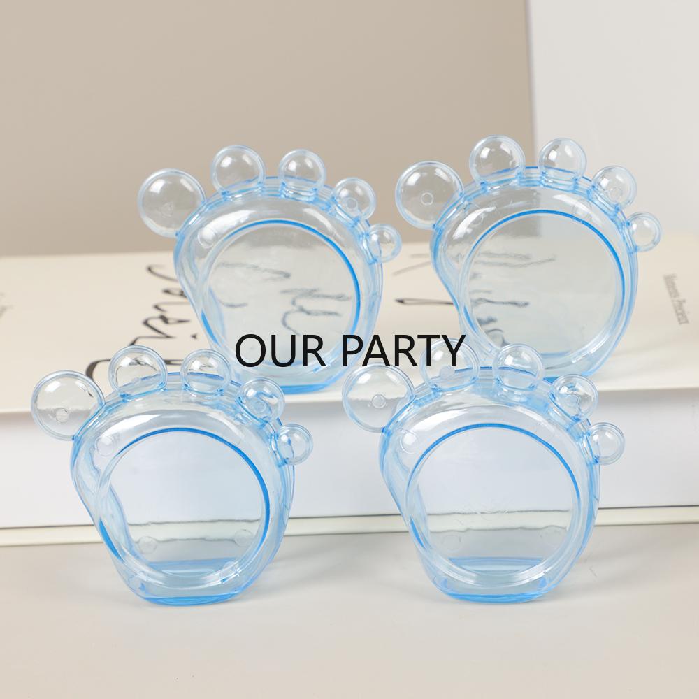 

4Pcs Cute Baby Feet Shape Plastic Chocolate Candy Box Gift Packing Box for Baby Shower Gender Reveal Birthday Party Decoration 7.5x7x2.8cm