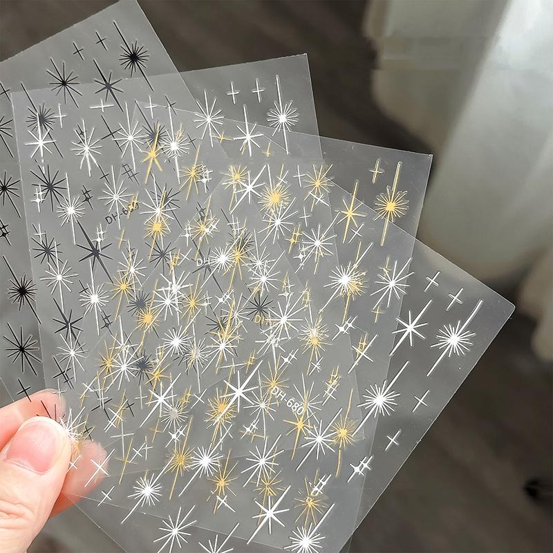Star Radiant Nail Art Stickers Decals, 3D Self-Adhesive Nail Decals Line Designs Nails Supplies For Diy Nails Manicure Decor