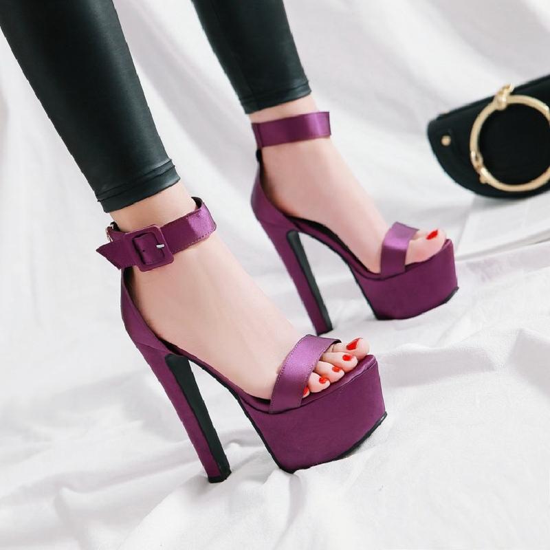 Coarse Heel Sandals Black Platform Catwalk Super High Heel High Waterproof Table Nightclub Shoes Women's Banquet