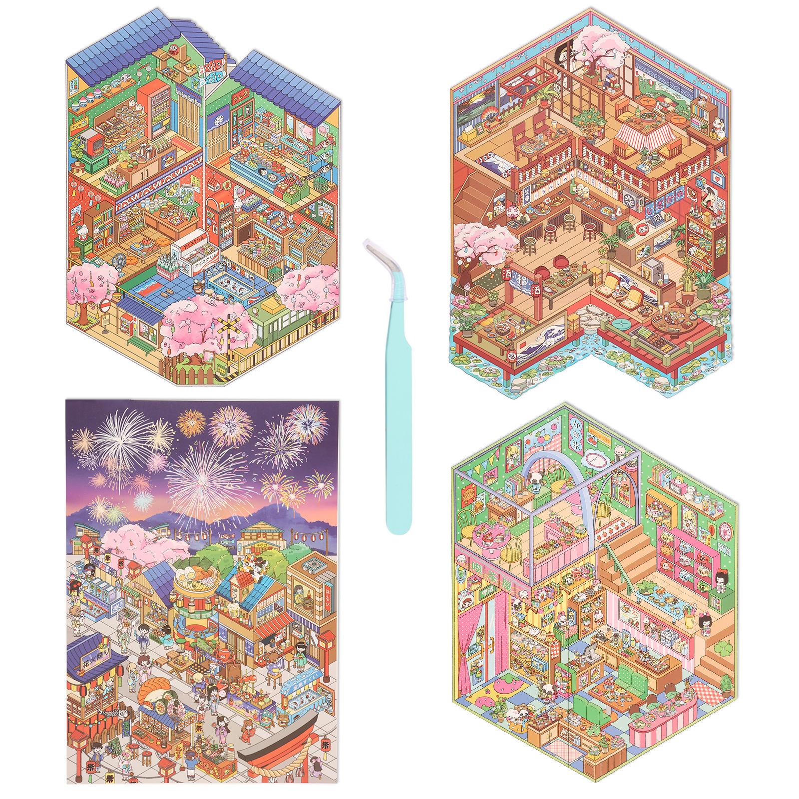 

Cartoon Landscape Sticker 3D Scene Sticker Miniature Scene Creation Sticker Book for DIY handbook Students Kids Birthday Gifts