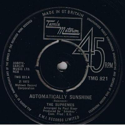 7inch Record SUPREMES - Automatically Sunshine TMG821 Tamla Motown 1972 UK Soul/Funk Used