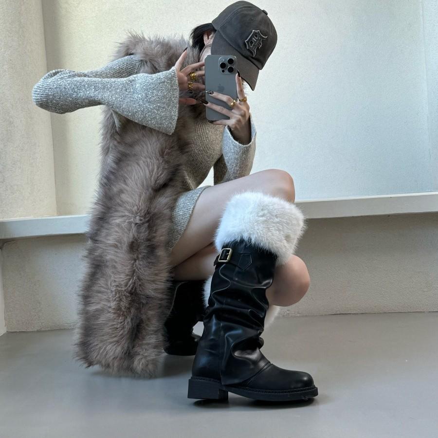 Tall Snow Boots Long Hair Autumn and Winter Warm Babes Pile Boots Retro Velvet Martin Boots Children 2025 Boots