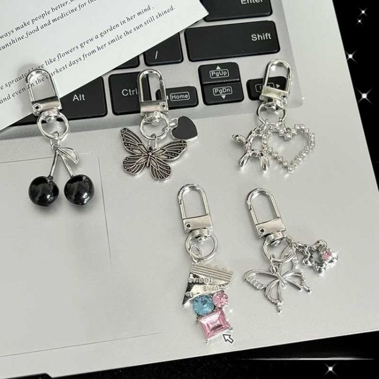 High-value Cool Black Cherry Color Diamond Sweetheart Candy Keychain Pendant Personality Trendy Cool Student School Bag Accessories