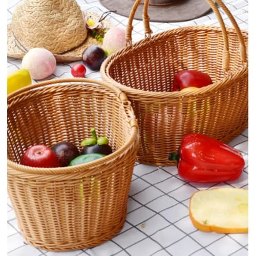 GrnArt Picnic Basket, Handwoven Wicker Basket, Washable, with Two Handles, Fruit Basket, Small Organizer, Stylish, Natural Material, Perfect for Fruit