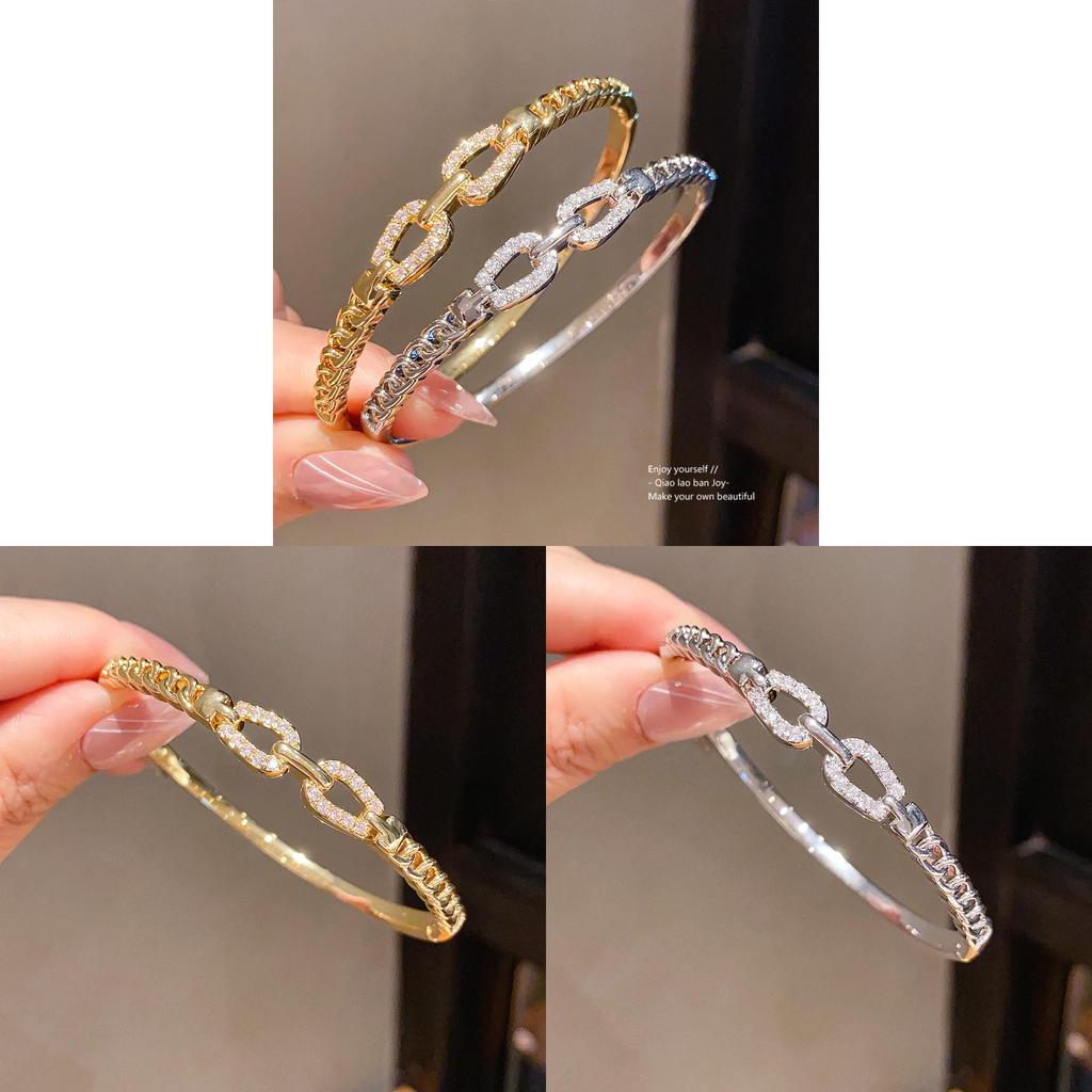 Minimalist Gold Plated Zircon Double Band Bracelet For Fashionable Women