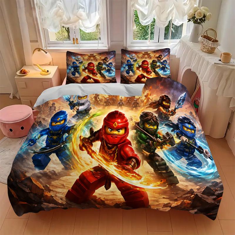 Ninjago Elemental Masters Print 3Pcs Bedding Set,Duvet Cover with 2 Bedro,Pillowcase Home Birthday Gift