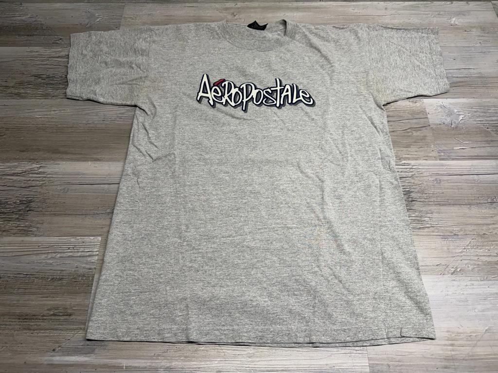 Vintage Y2K Aeropostale T-Shirt Adult Size Large Gray Spell Out Logo Y2K