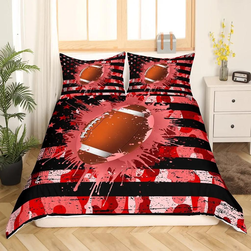 Football Bedding Set For Teen Boys Sport Duvet Cover Set Football Theme Bedding Set Double Queen King Size Polyester Qulit Cover